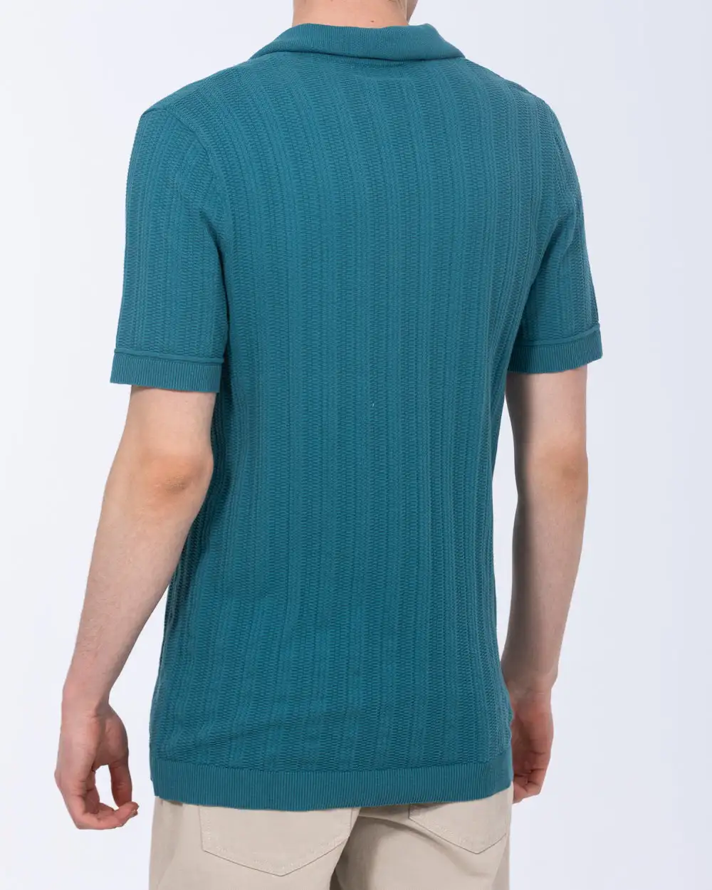 Refined Textured Open Collar Polo Shirt