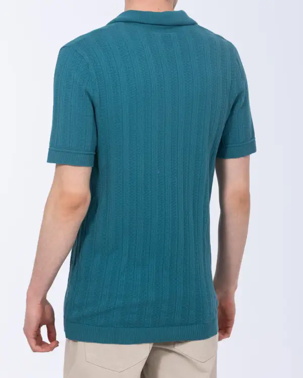 Refined Textured Open Collar Polo Shirt