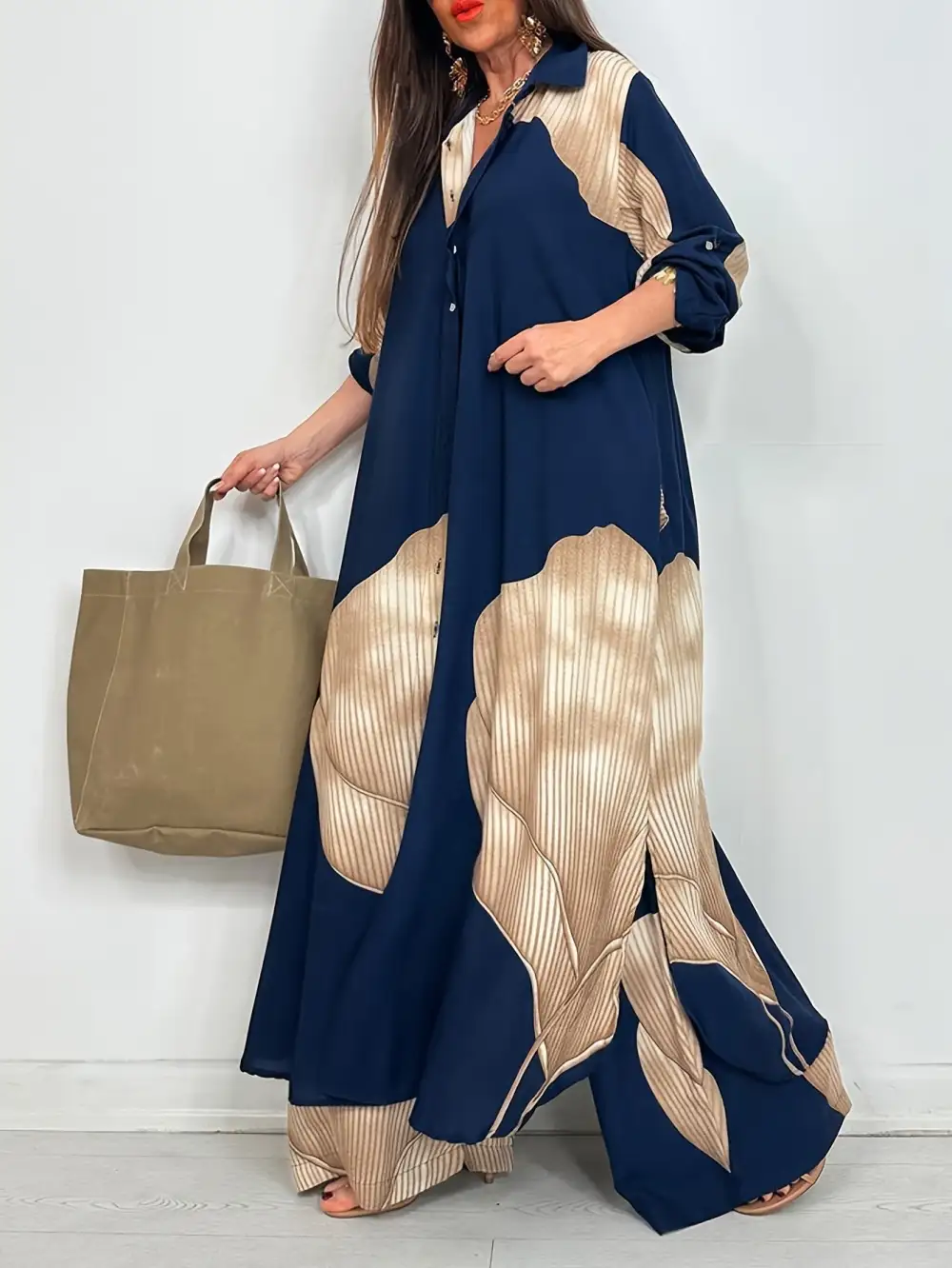 Everyday Button-down Shirt & Wide-leg Pants Neutral Statement Set