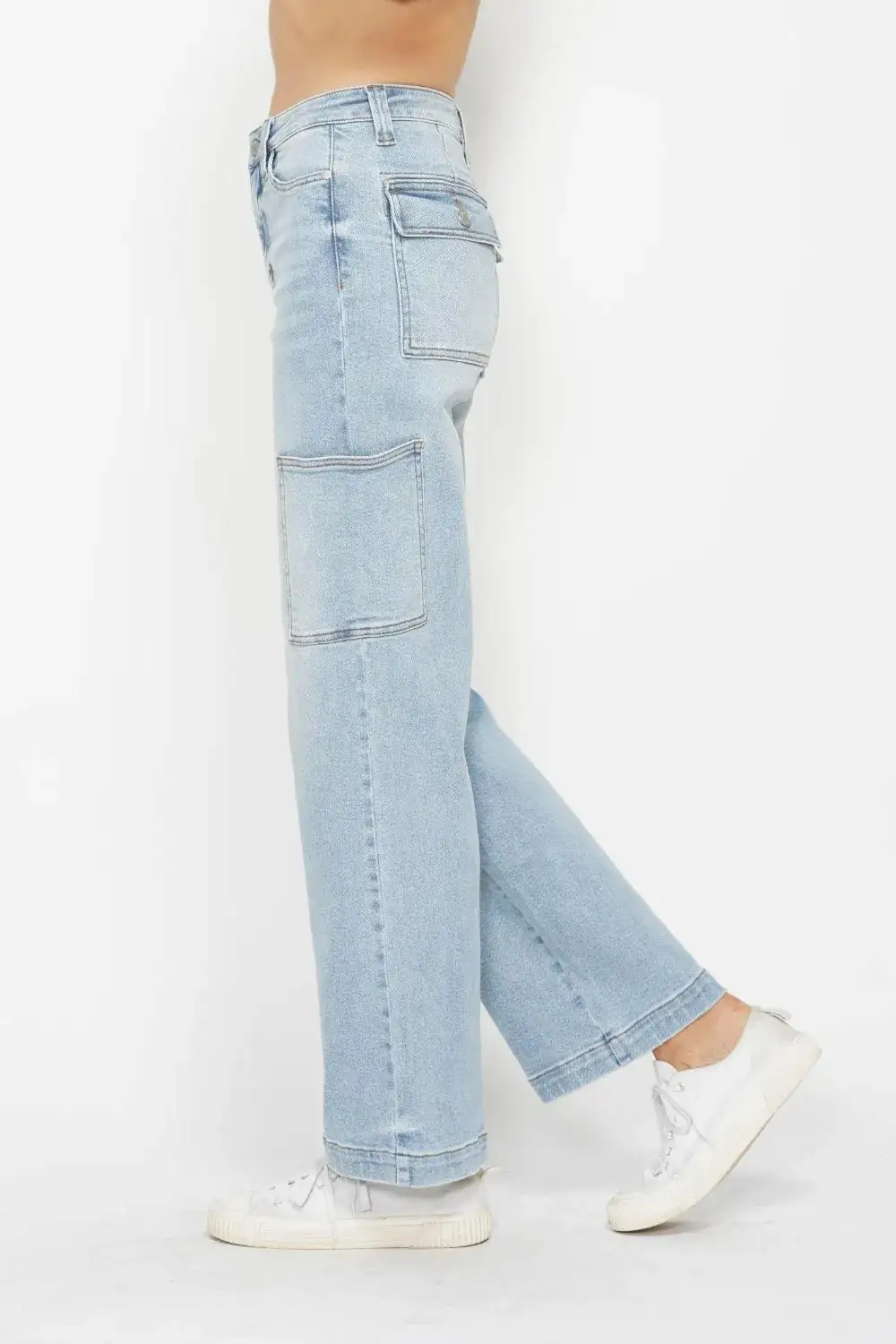 Full Size High Waist Straight Cargo Jeans