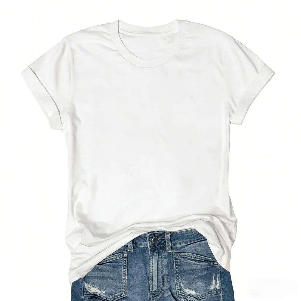 Women's Short Sleeve T-Shirts Multipack, Solid Color Round Neck Casual Tee Tops
