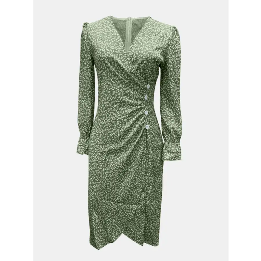 Full Size Surplice Long Sleeve Midi Dress