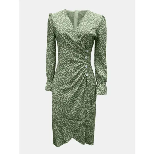 Full Size Surplice Long Sleeve Midi Dress