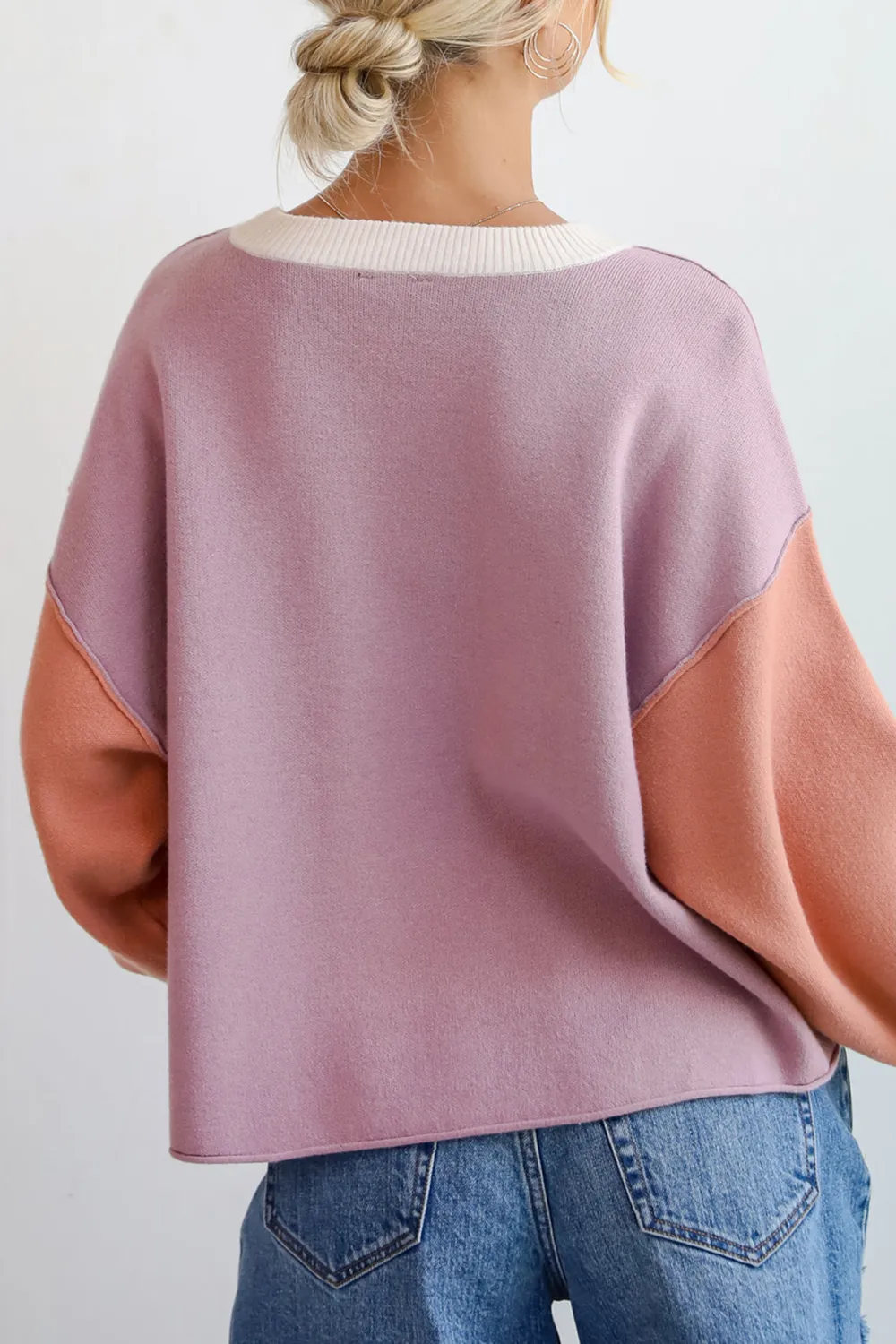 Complete Sophisticate Cream Color Block Sweater
