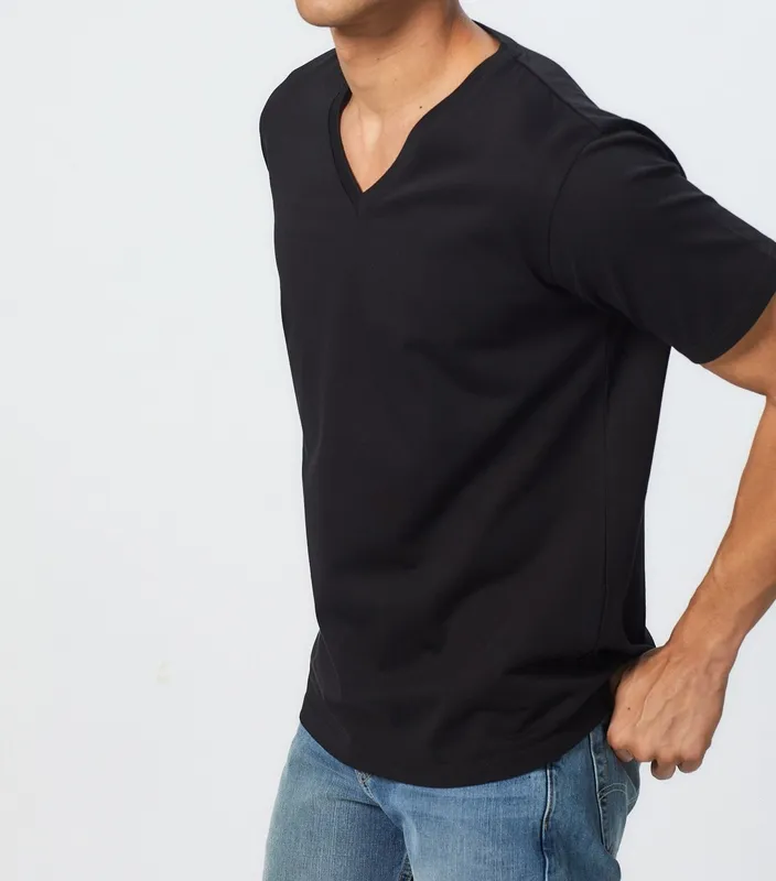 Black Cotton V-Neck T-Shirt