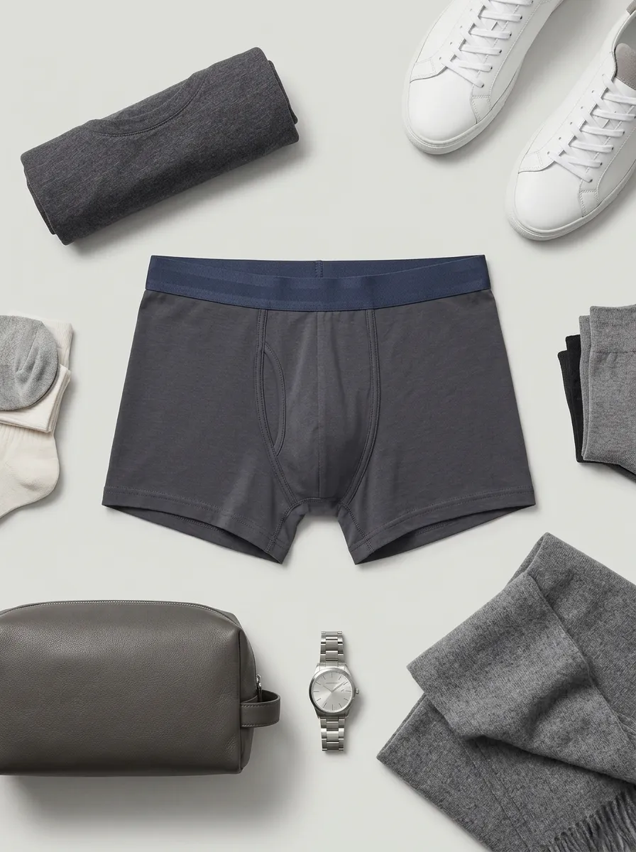 Solid Charcoal Grey Elastic Waistband Boxer Briefs