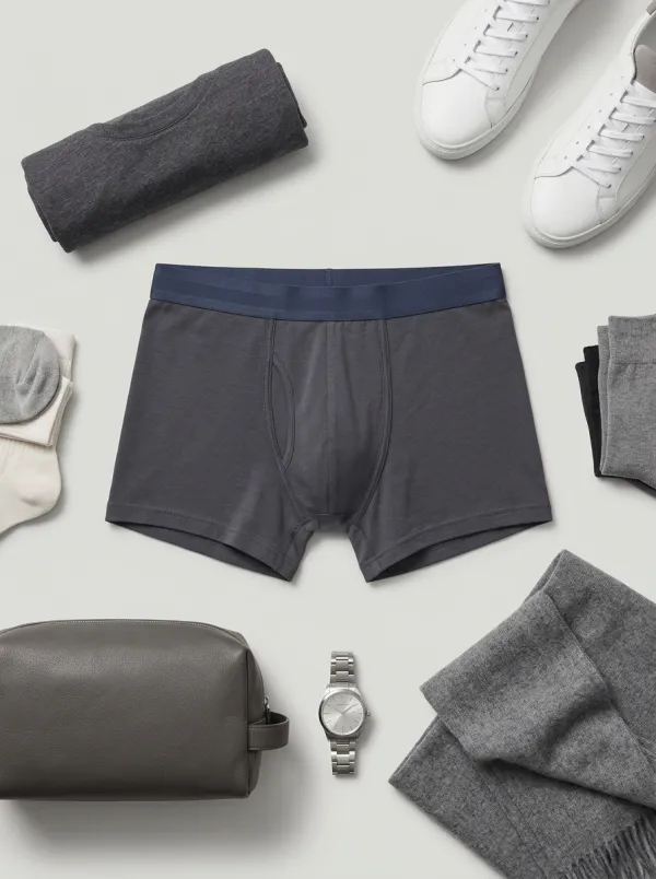 Solid Charcoal Grey Elastic Waistband Boxer Briefs