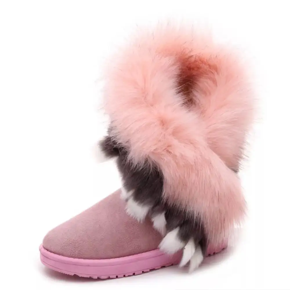 Fluffy Fur Cuff Round Toe Boots
