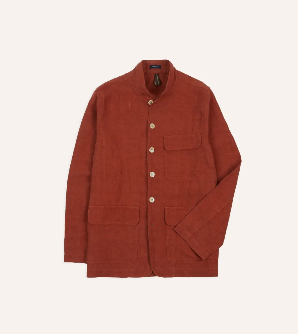 Rust Colored Button Front Cargo Jacket