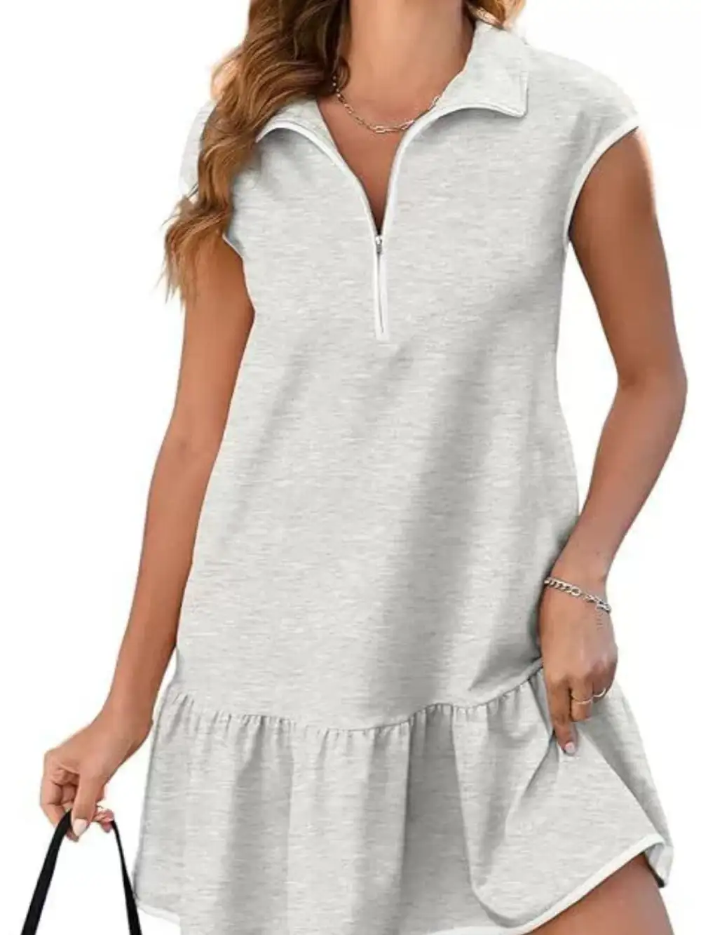 Zip Front Ruffle Dress Casual
