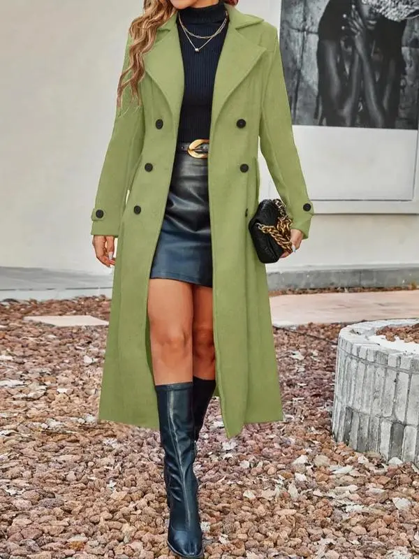 Women's Solid Double-Breasted Wool Coat