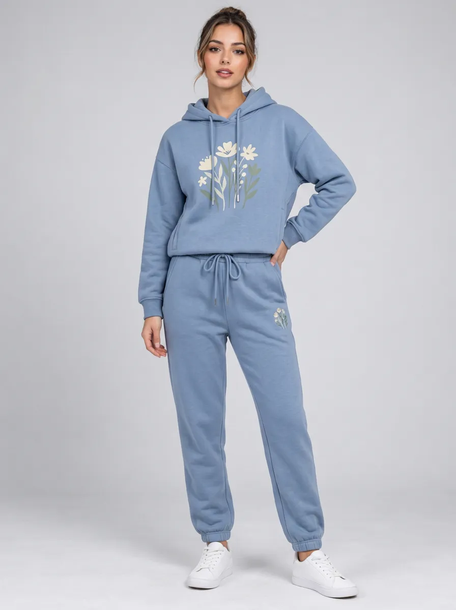 Women's Dusty Blue Solid Hoodie & Pants Set