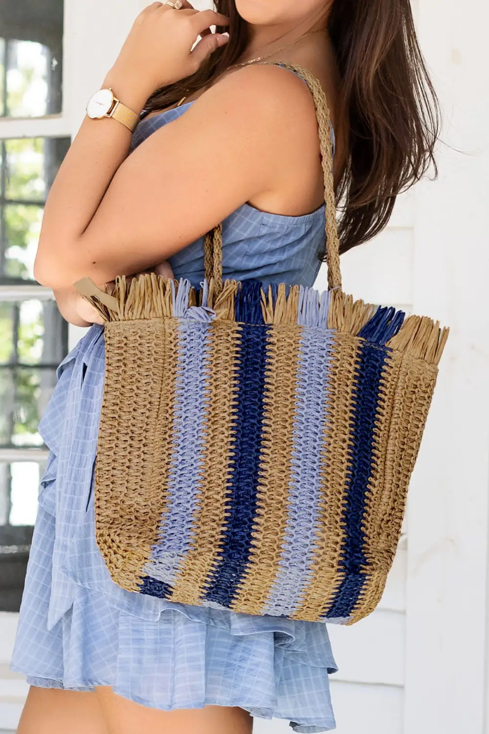 Striped Sling Shoulder Straw Bag