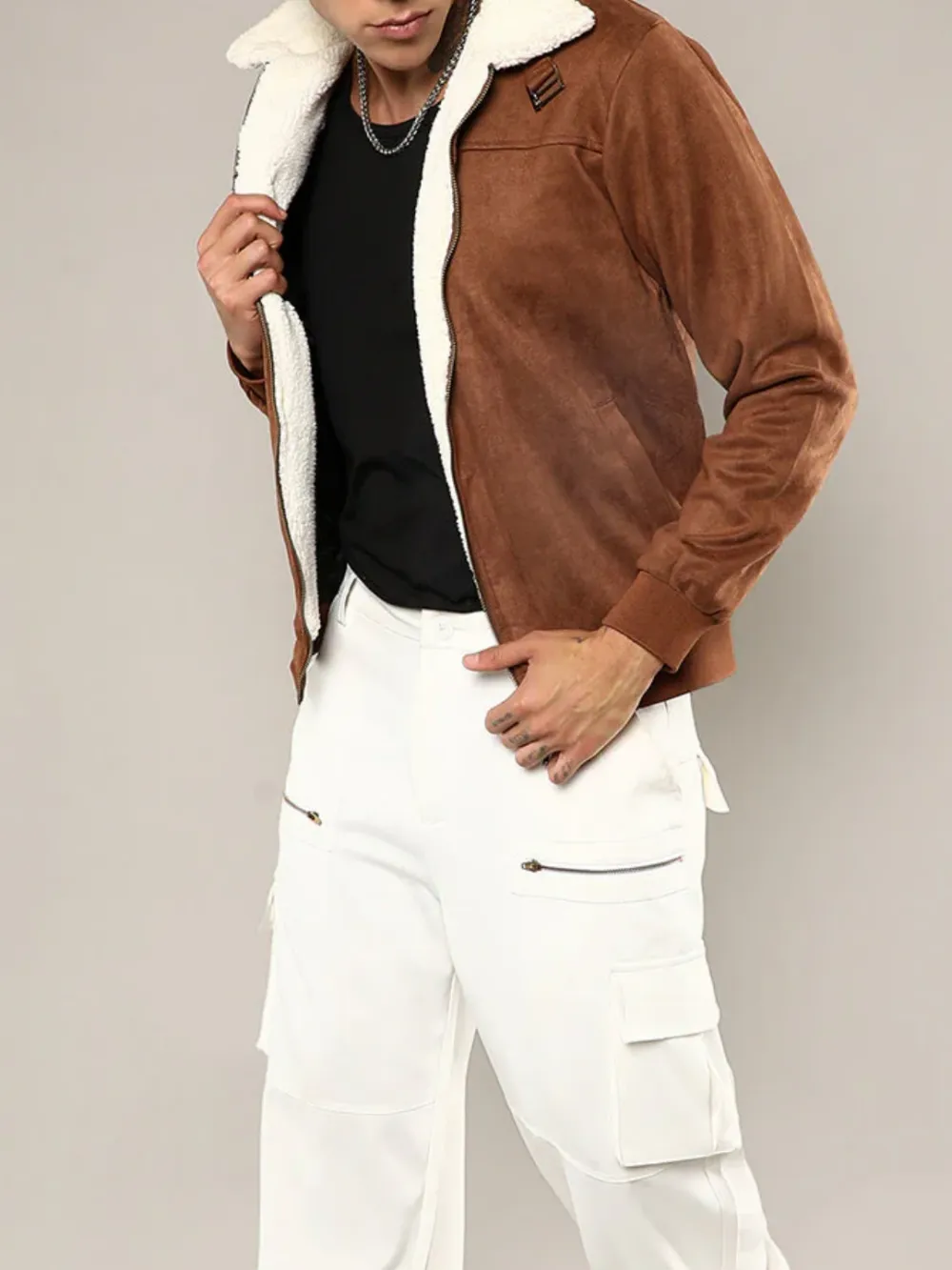 Brown Casual Style Zip-Front Jacket