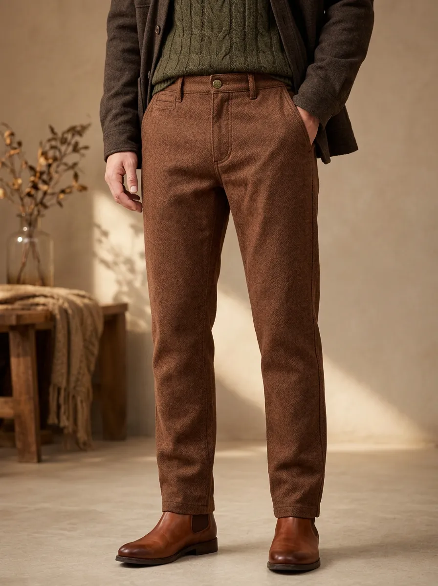 Men's Autumn Winter Herringbone Casual Trousers