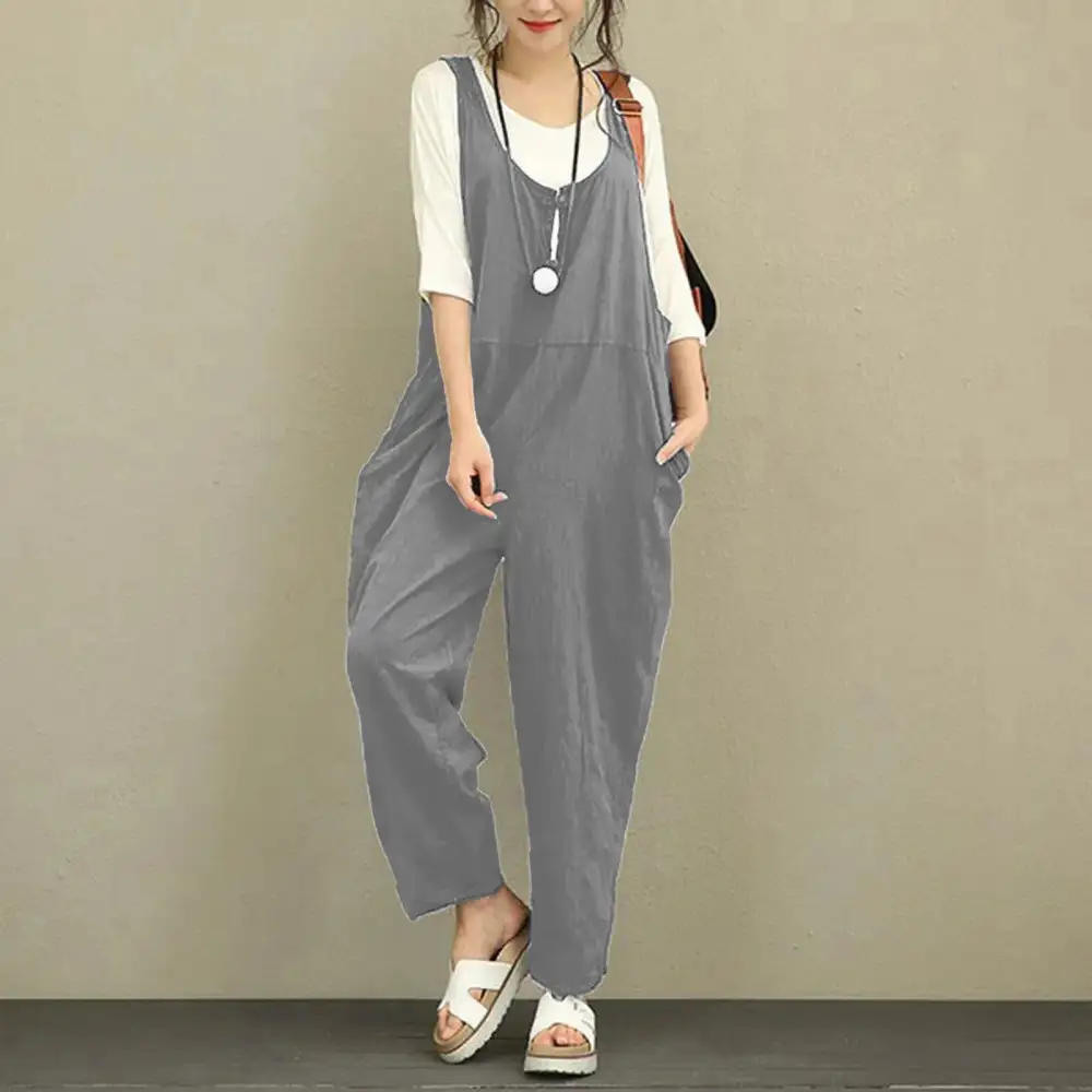 Boho Comfort Wide-Leg Suspender Cotton Jumpsuit