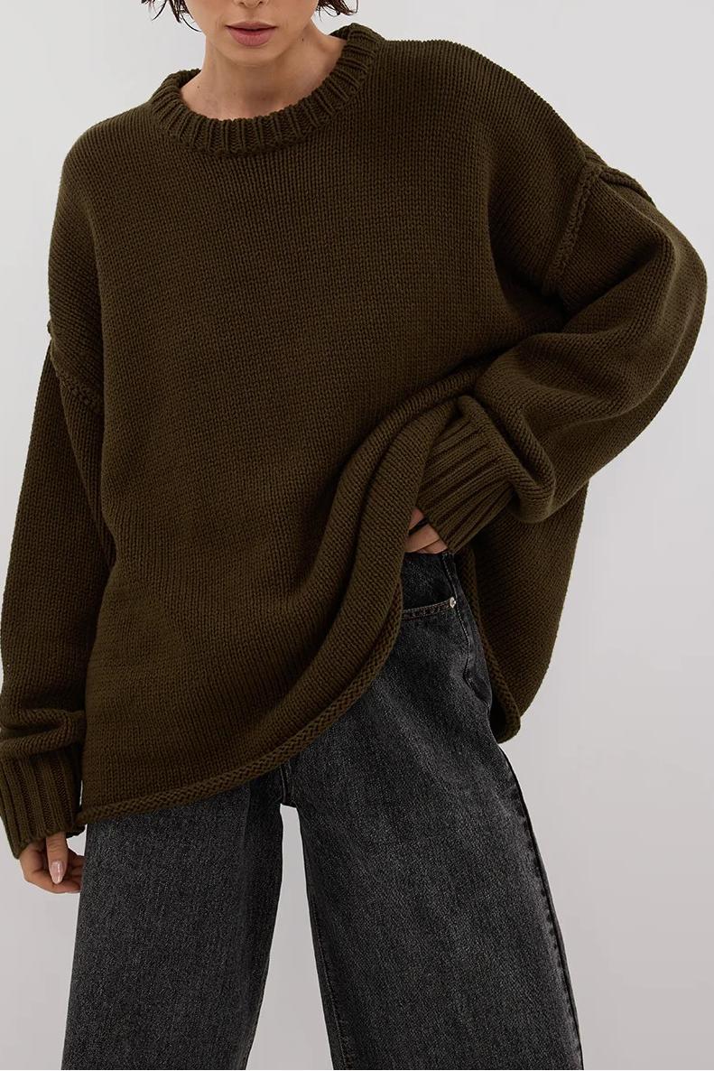 OLIVE LONGLINE KNIT JUMPER