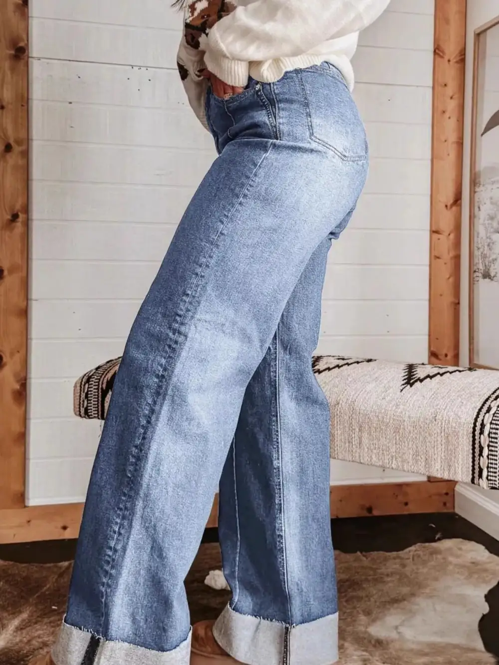 Pocketed High Waist Wide Leg Denim Jeans