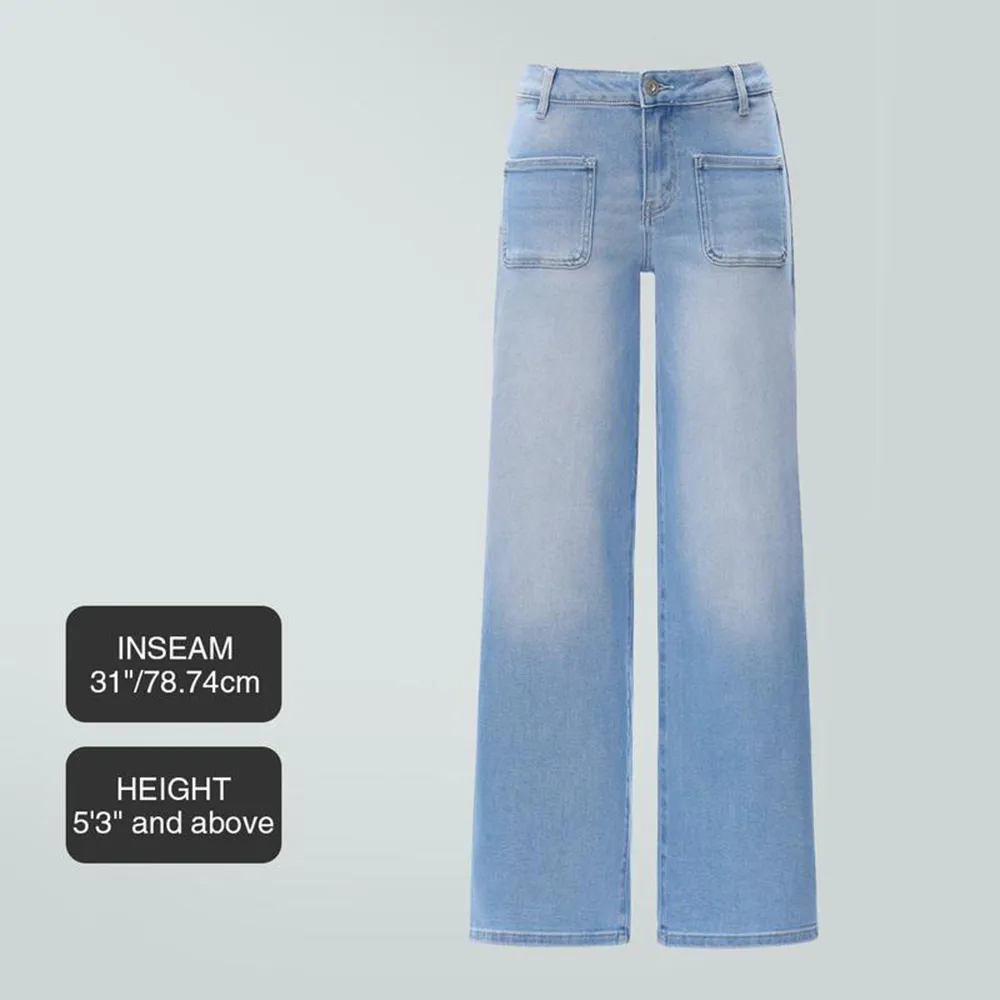 Women's Mid-Rise Baggy Jeans - Stretchy, Distressed, Comfortable Denim - Plus & Regular Sizes