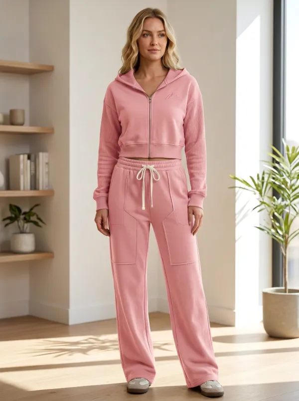 Women's Outdoor Hiking Mountain Embroidered Zip-up Hoodie Sweatpants Set