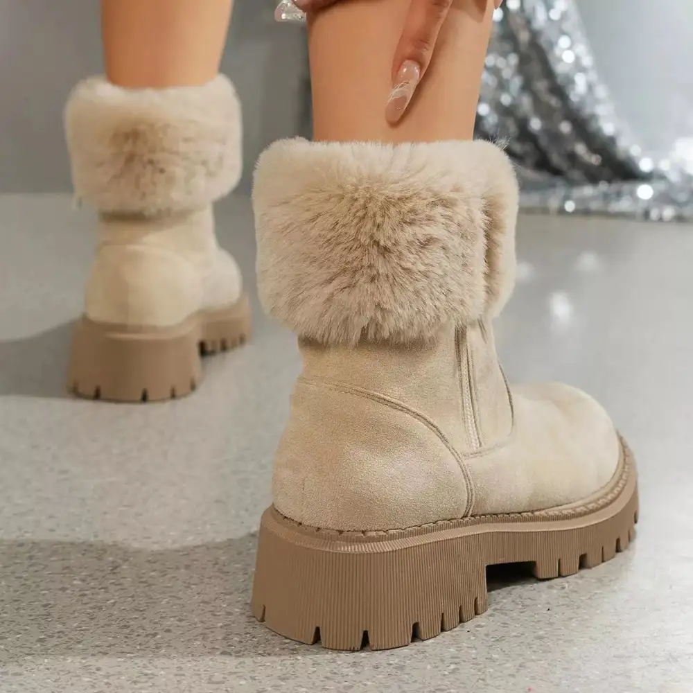 Side Zipper Fuzzy Boots