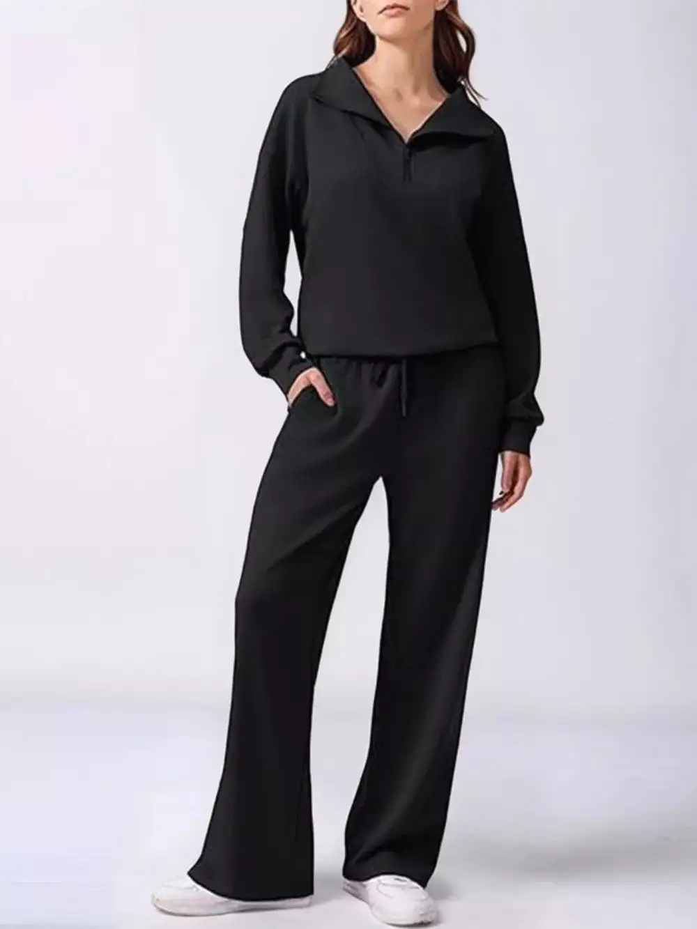 Relaxed Fit Quarter Zip Top and Pants Set