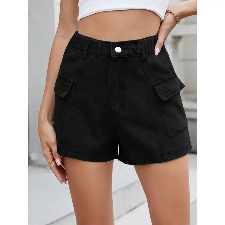 High Waist Cargo Denim Shorts
