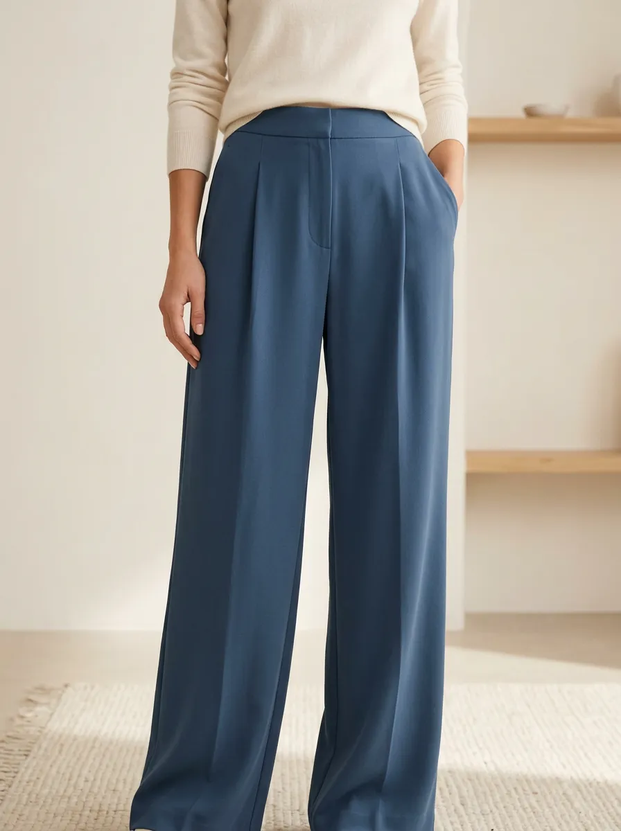 Classic Pattern Wide-Leg Pleated Women's Wide-Leg Pants
