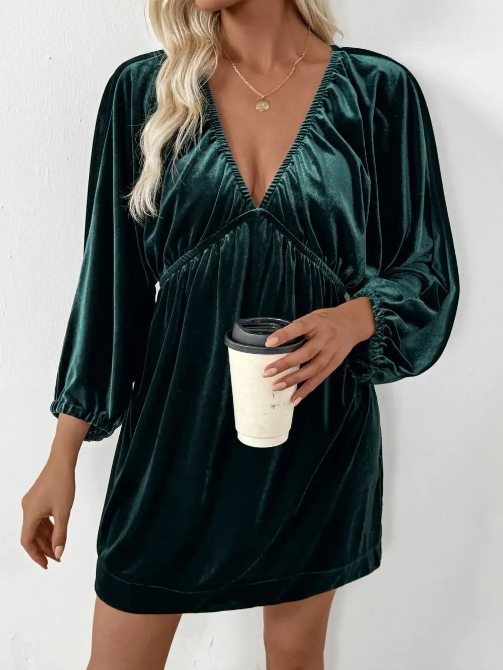 V Neck Ruched Dress Casual