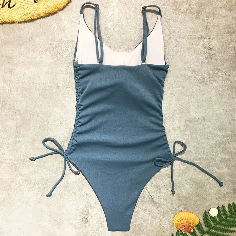 Drawstring One Piece Swimsuit