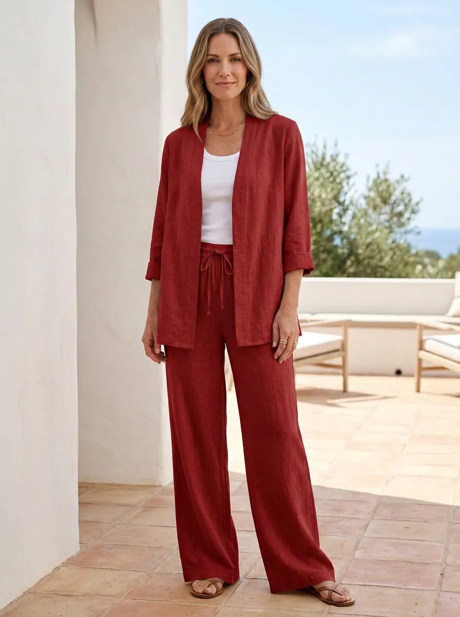 Effortless Cotton-Linen Long-Sleeve Lounge Set