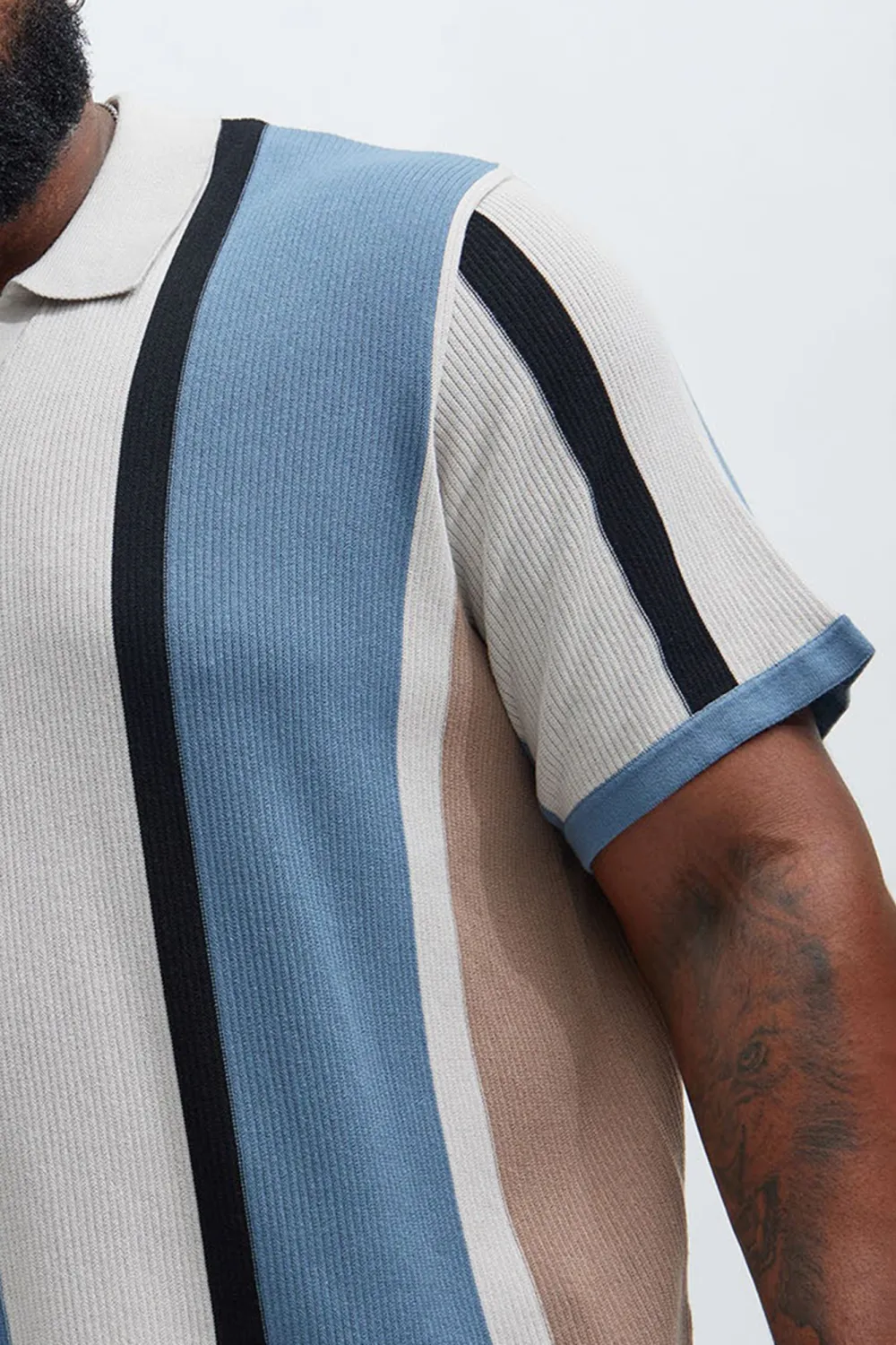 Striped Knit Short Sleeve Polo