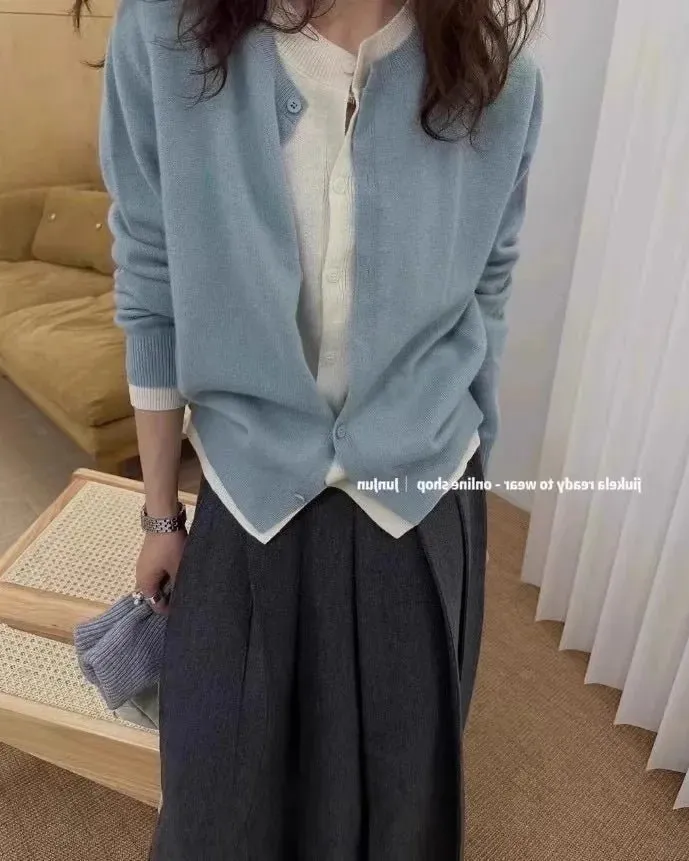 Cashmere Button-Front Round-Neck Relaxed-Fit Cardigan