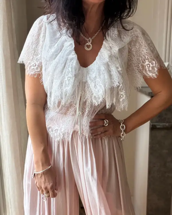 Cotton Lace-Trim Blouse
