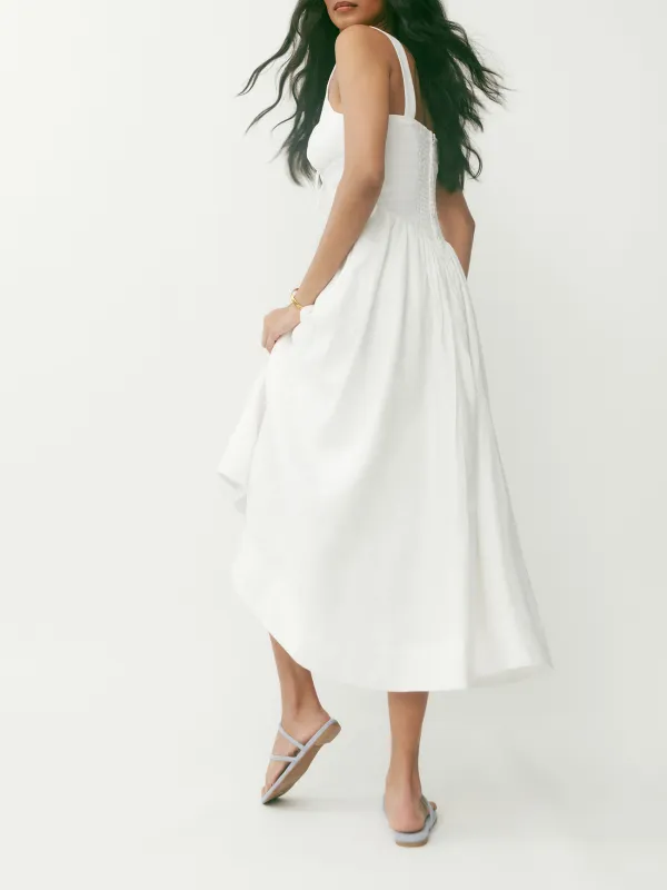 Square Neck Linen A Line Midi Dress