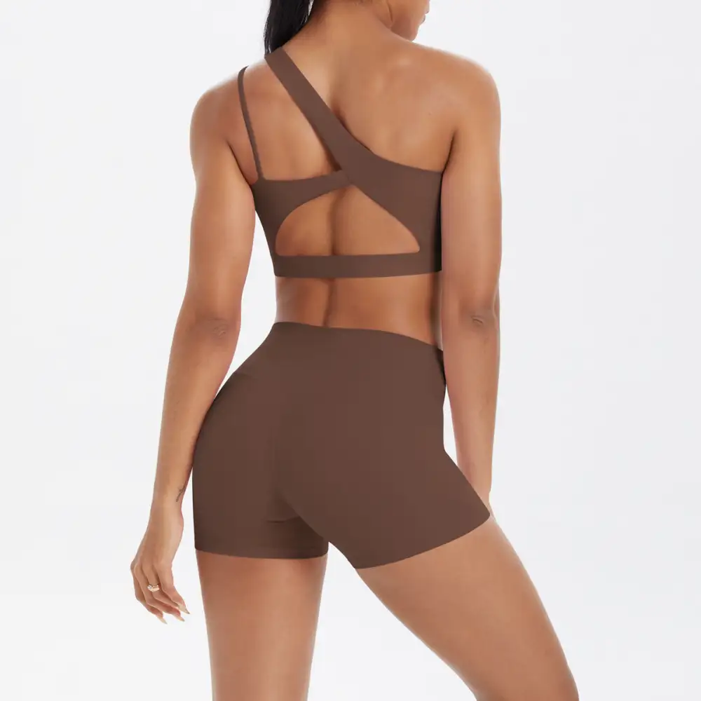 One-Shoulder Backless Bra, Vest and Shorts Active Set