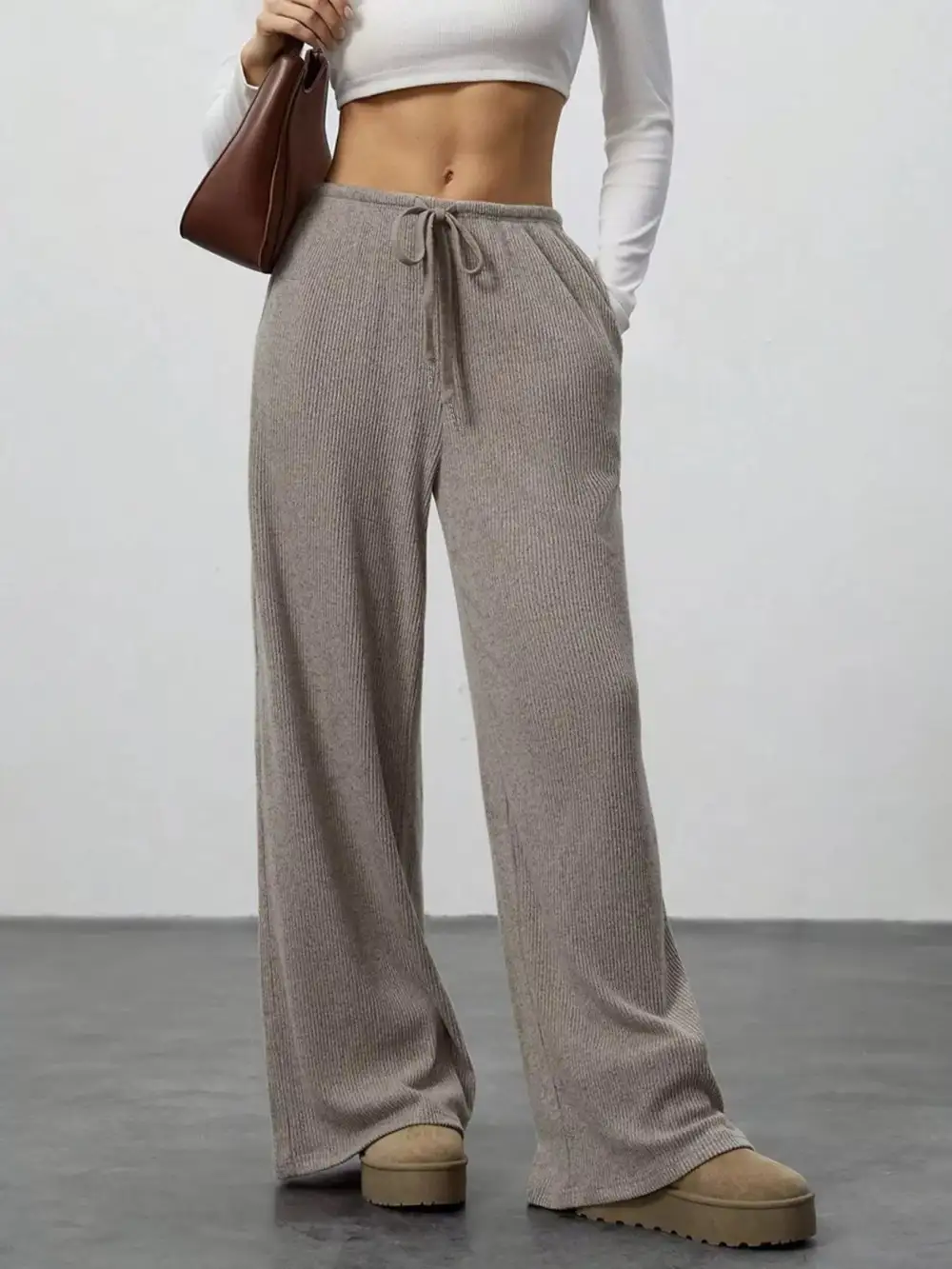 Wide Leg Relaxed Fit Drawstring Casual Pants