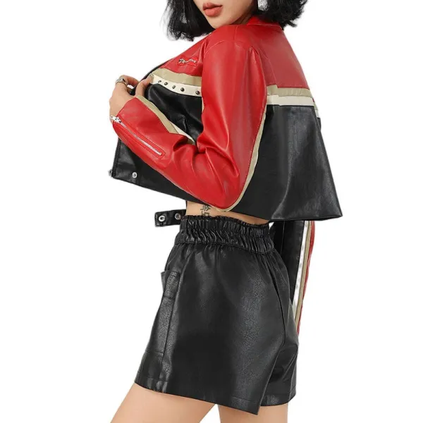 Relaxed Faux-Leather Leather Casual Outerwear Jacket