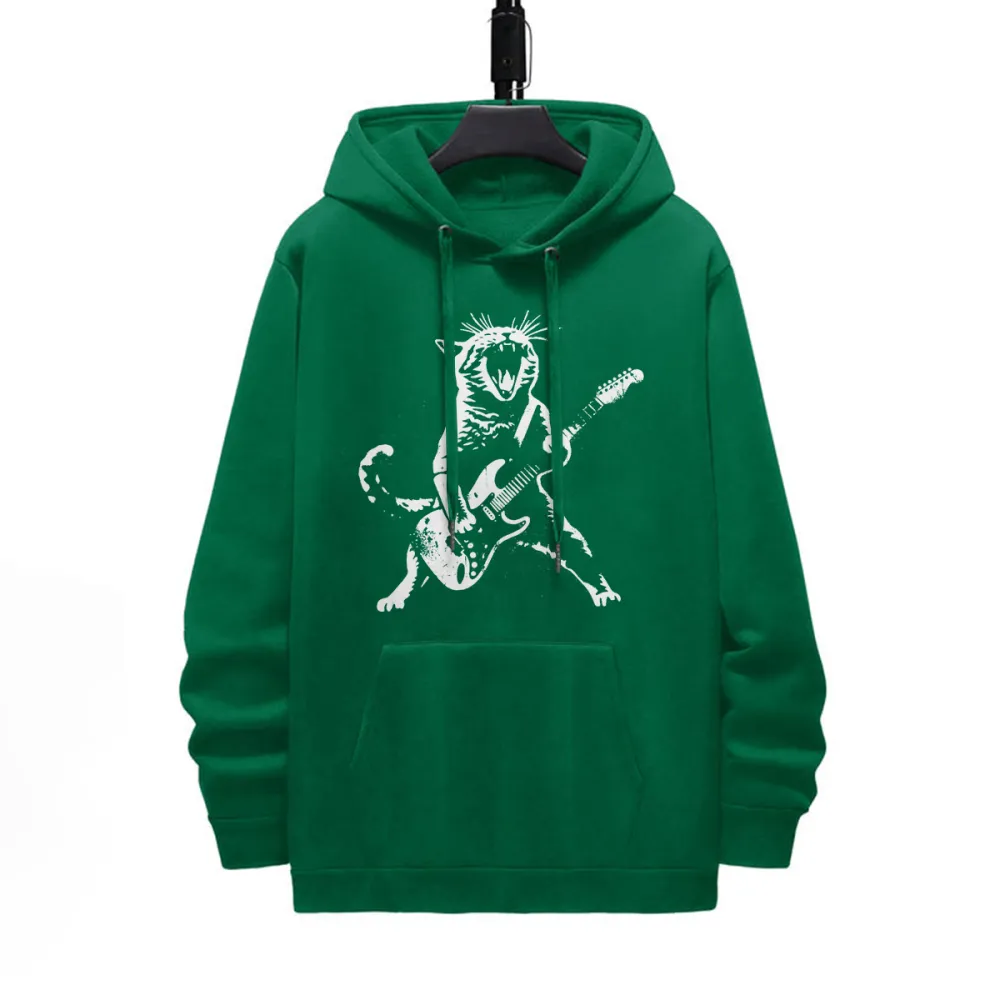 Cat Playing Guitar Pattern Printed Hoodie