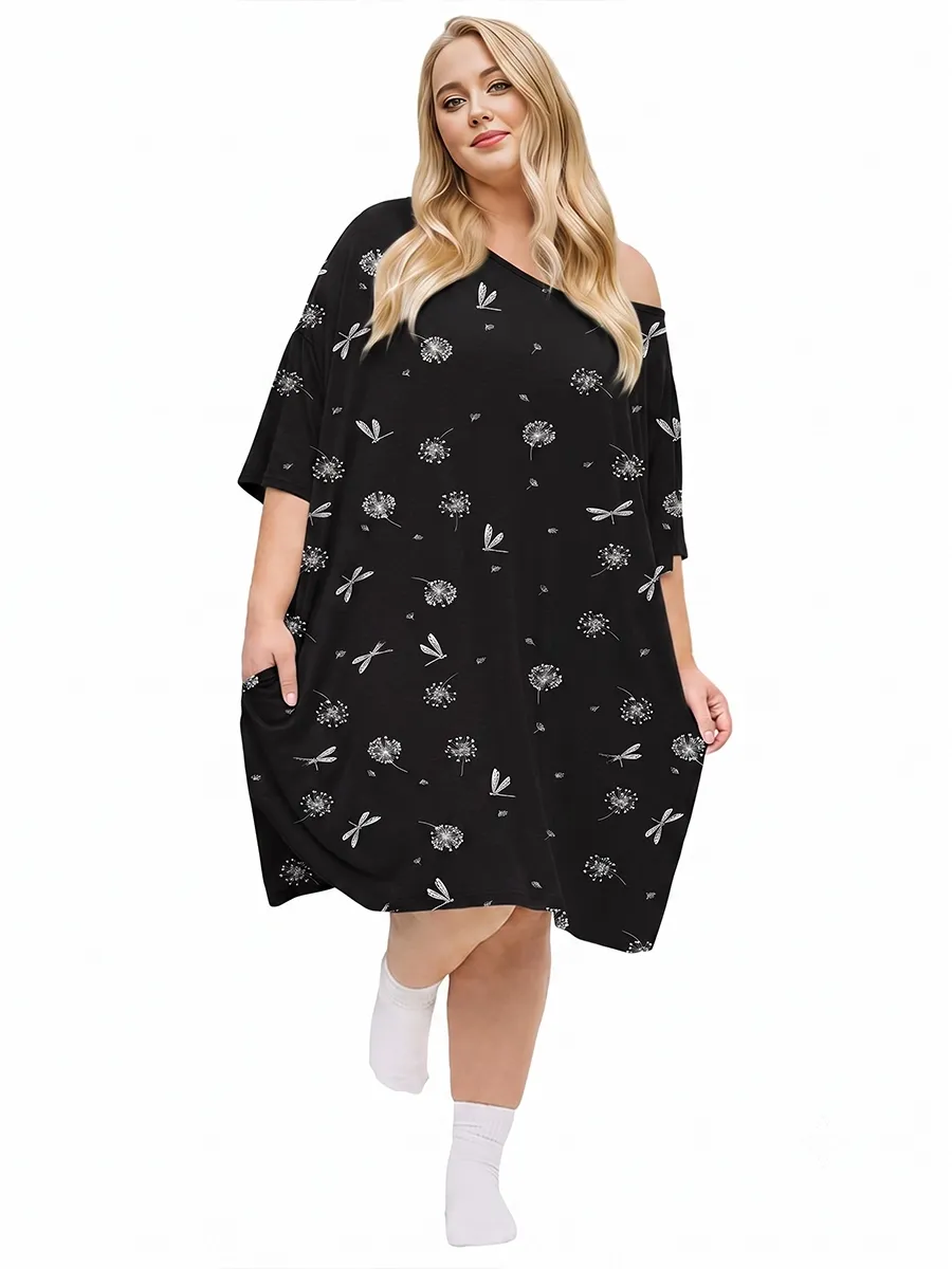 Plus Size Nightgown for Women V-Neck Sleep Dress