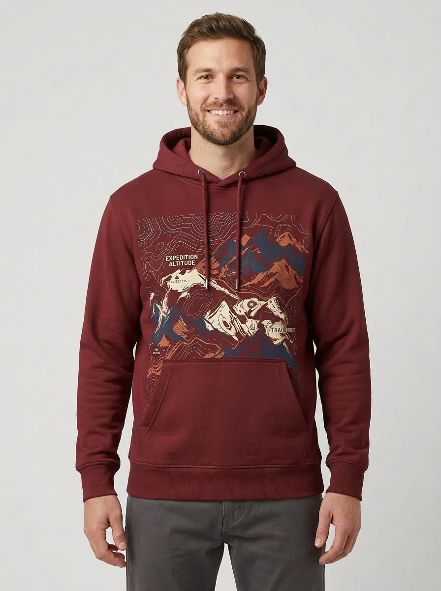 Men's Summit Hiking Outdoor Explorer Mountain Topographic Graphic Hoodie