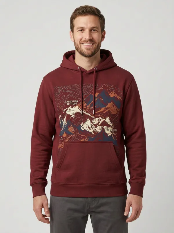 Men's Summit Hiking Outdoor Explorer Mountain Topographic Graphic Hoodie