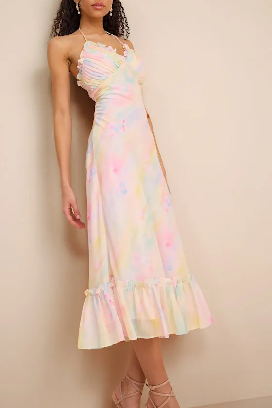 Jamaya Multi Abstract Floral Lace-Up Midi Dress