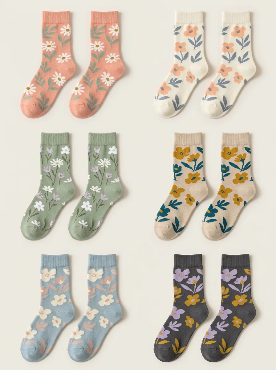 Women's Floral Botanical Mid Calf Socks Six Pair Set