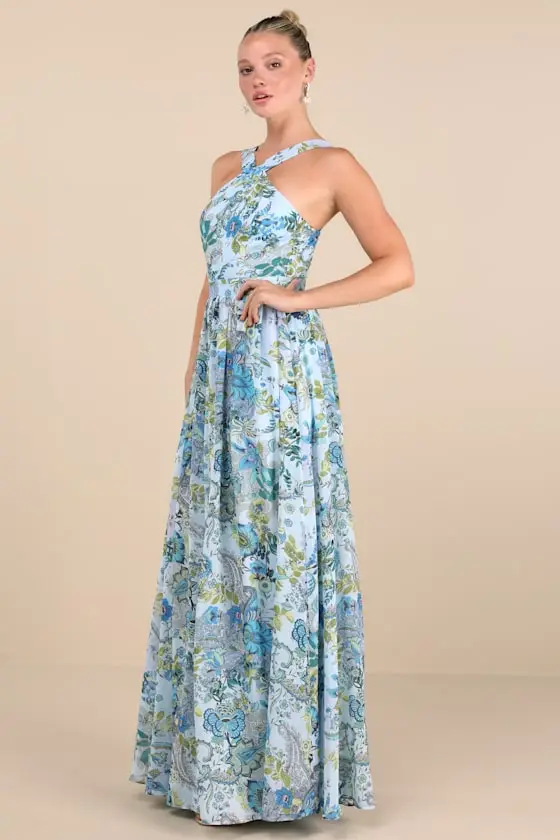 Lilja Blue Floral Print Maxi Dress