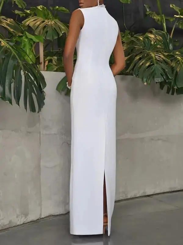 Shiny Sleeveless Neck Maxi Dress