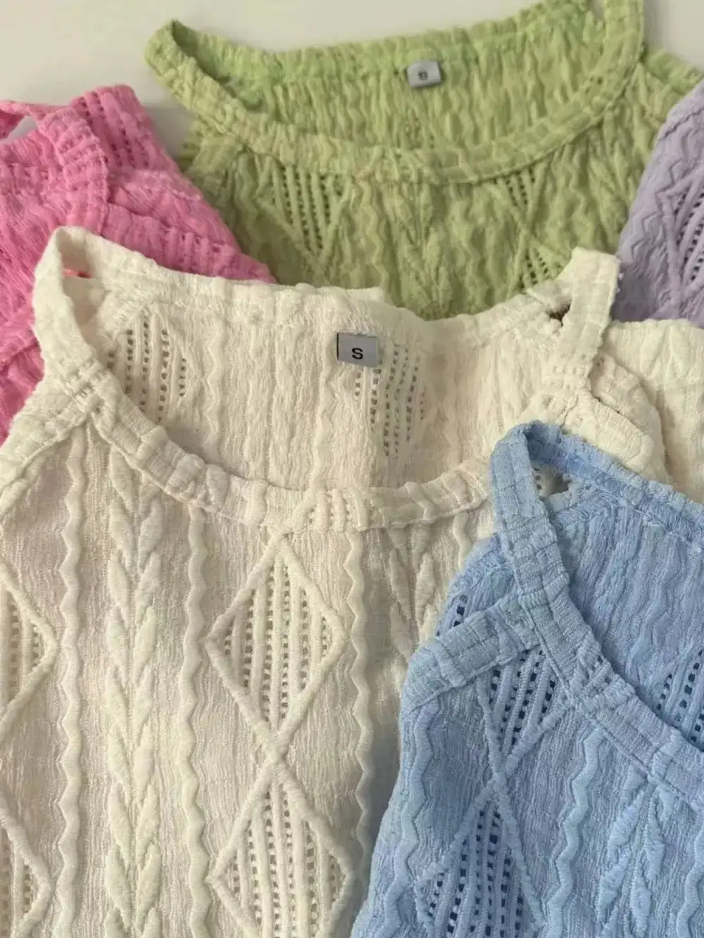 Round Neck Eyelet Textured