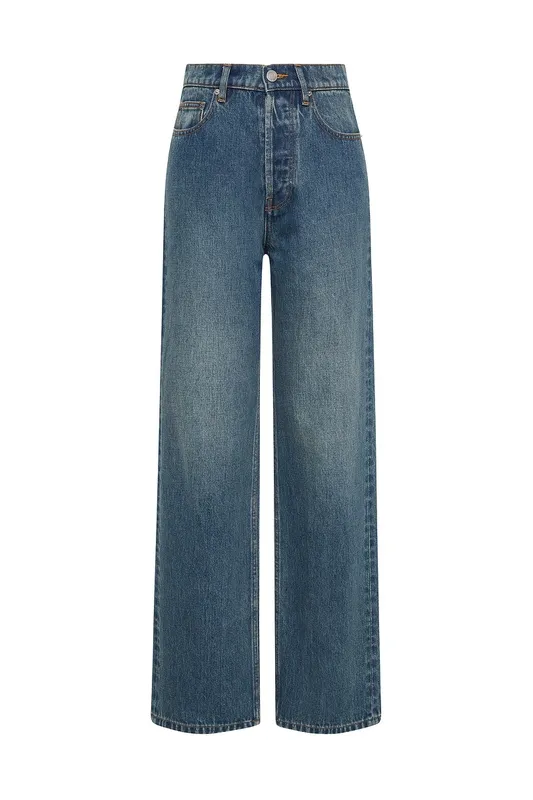 Veiled Blue Wash High-Rise Straight Leg Jeans