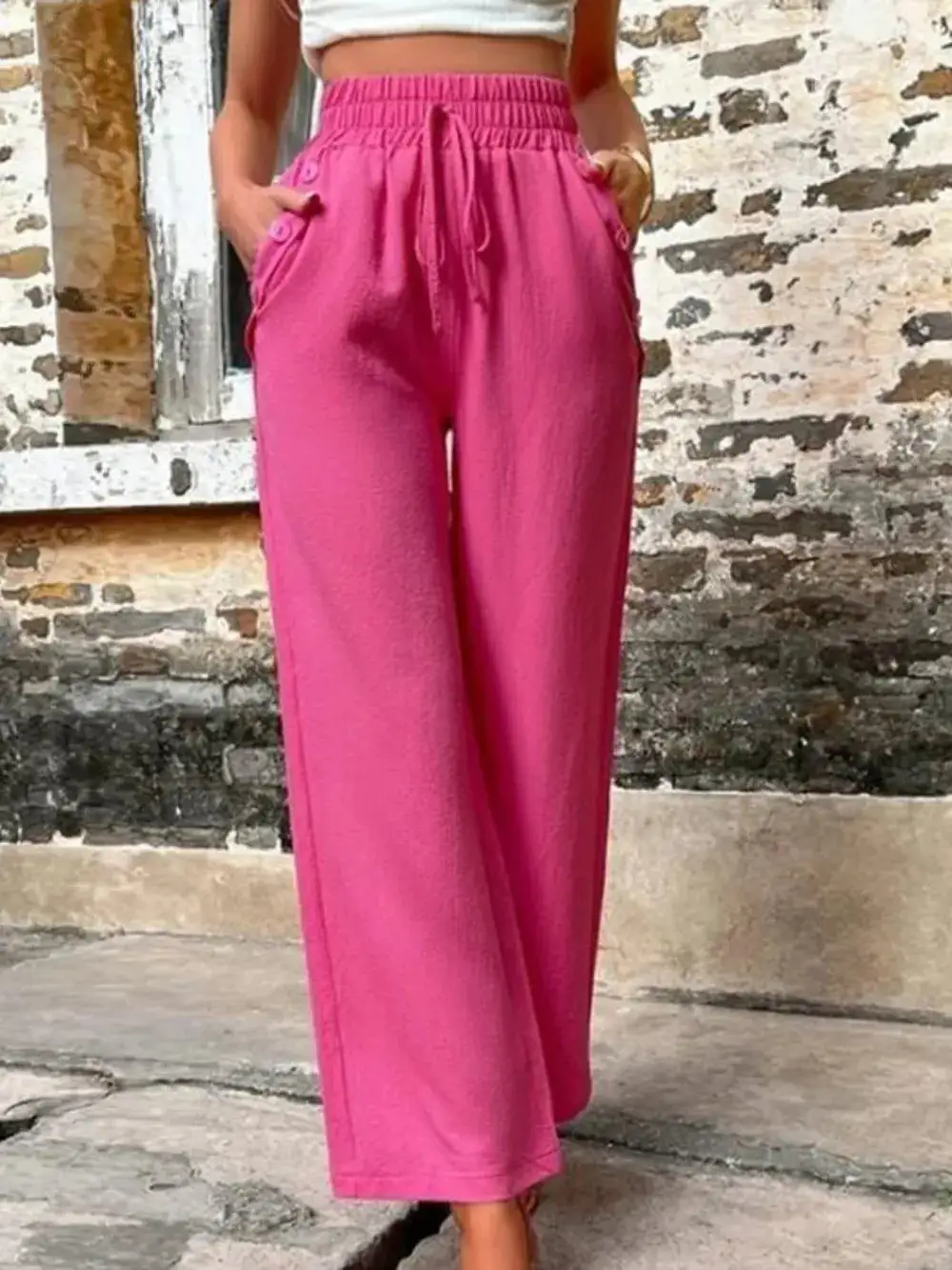 Lightweight Tie Waist Tie Detail Pants