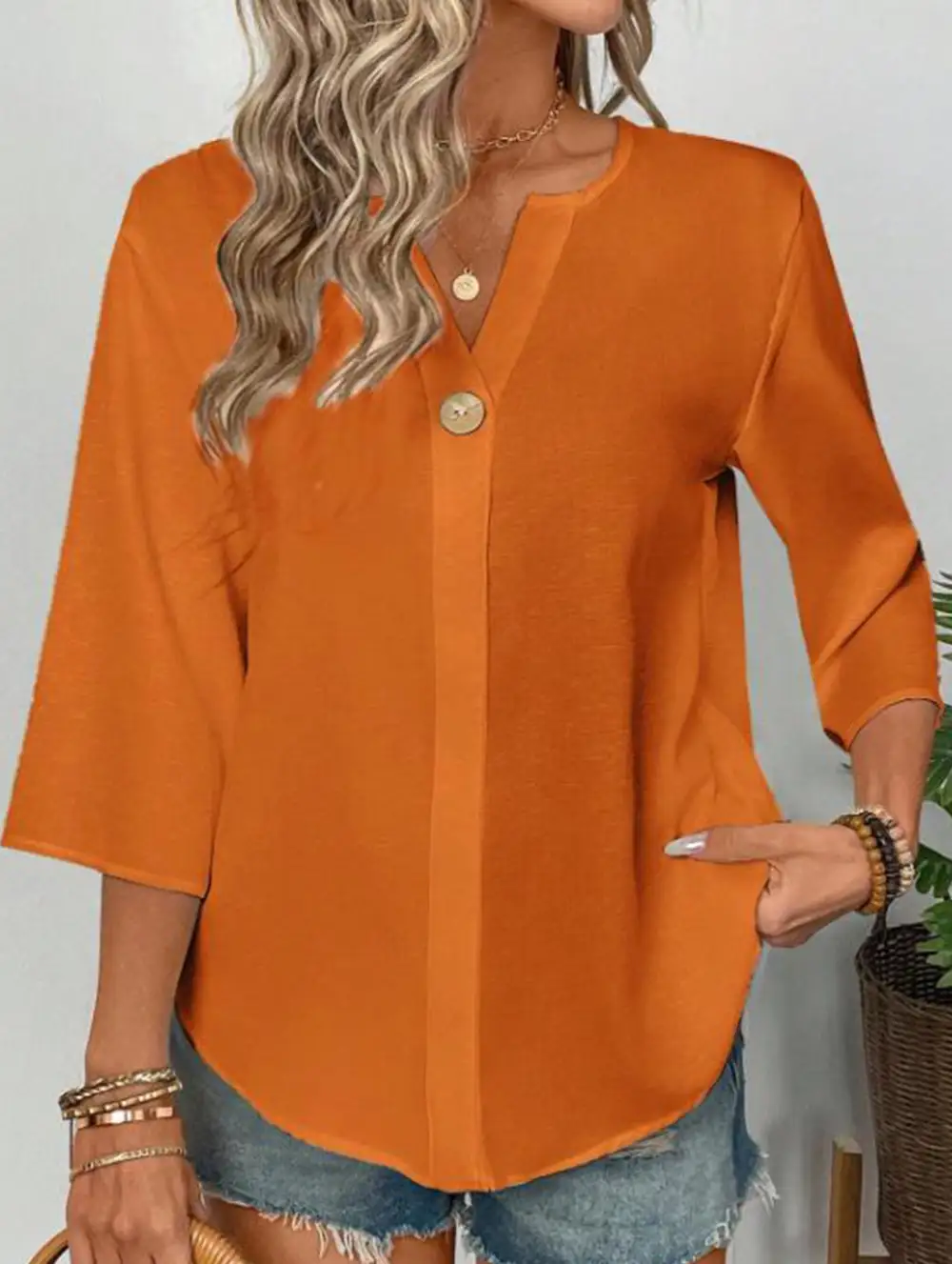 Linen V Neck Button Shirt